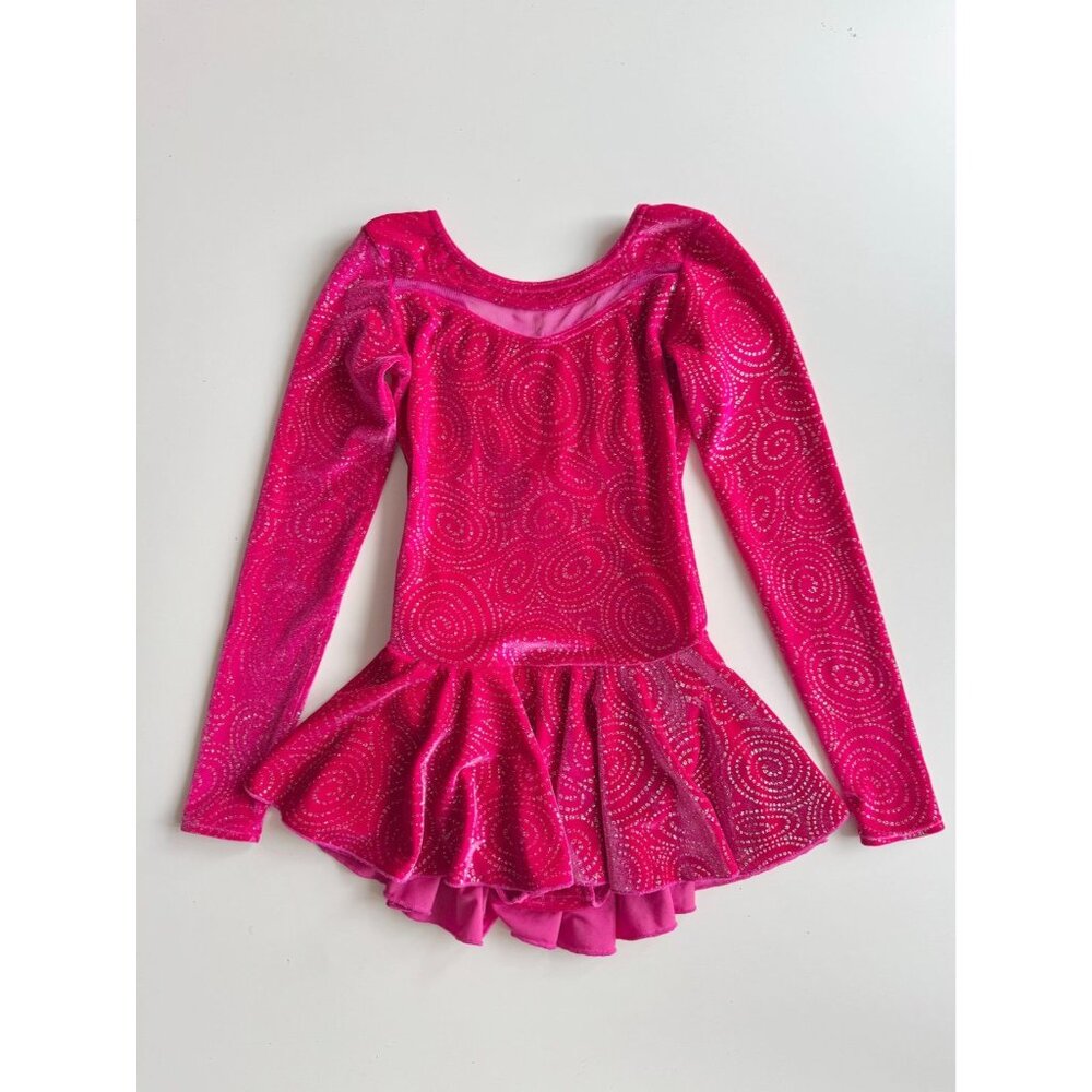 Girls' MONDOR Pink Velvet Glitter Swirl Skating Costume Dress, Size 12-14